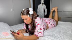 scary porn movie: bbw teen gets fucked hard by crazy butcher on halloween night- savannah watson