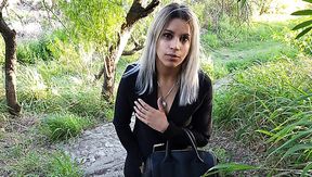 Classy blonde Latina gets her pussy creampied outdoors after a blowjob