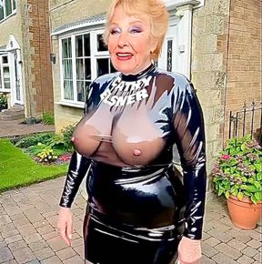 Cathy Cocksucking Slut Granny Shiny Tight PVC Skirt and Stockings High Heels Yorkshire British Pornstar Sexy Cum Slut Widow Dressed For Sex at Home