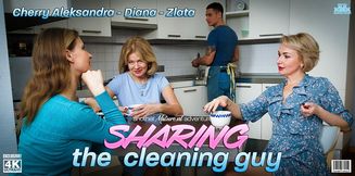 Three hot MILFs share one lucky guy and suck and fuck him dry!