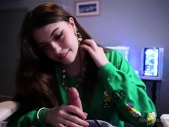 Cute girl with perky tits sucks a cock and gets facialized